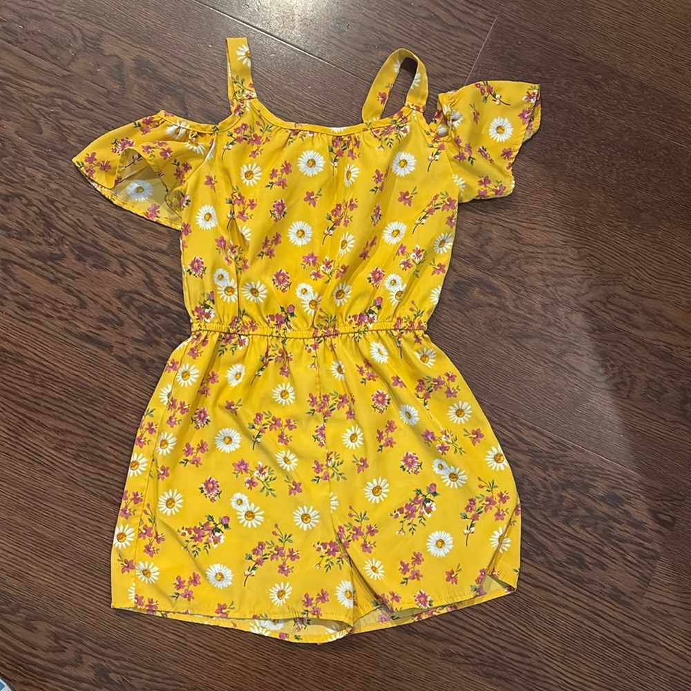Yellow floral girls romper